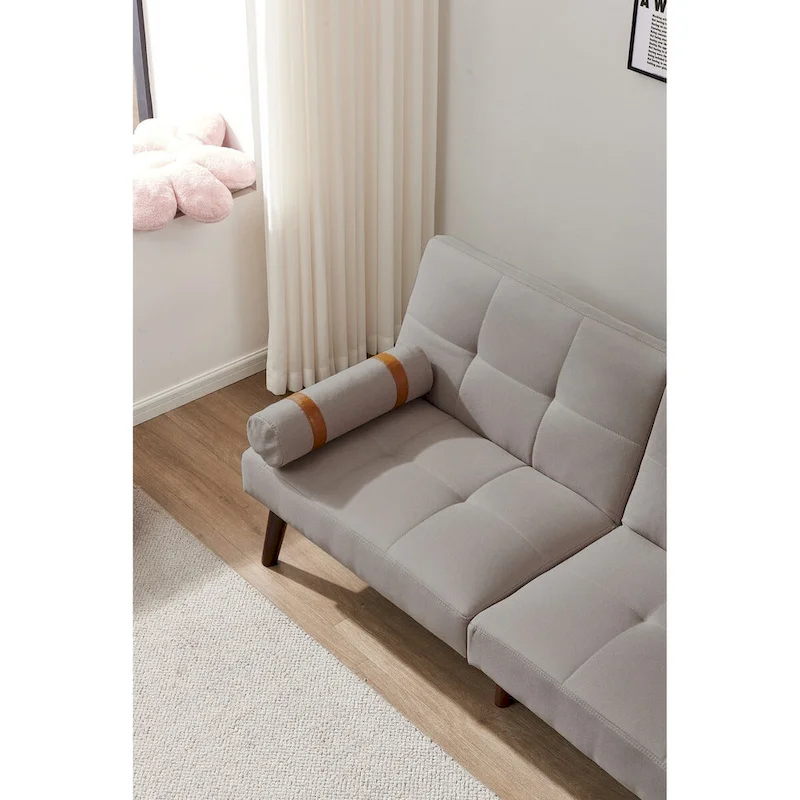 Convertible Sofa Bed Futon with Solid Wood Legs Linen Fabric Musterd Green