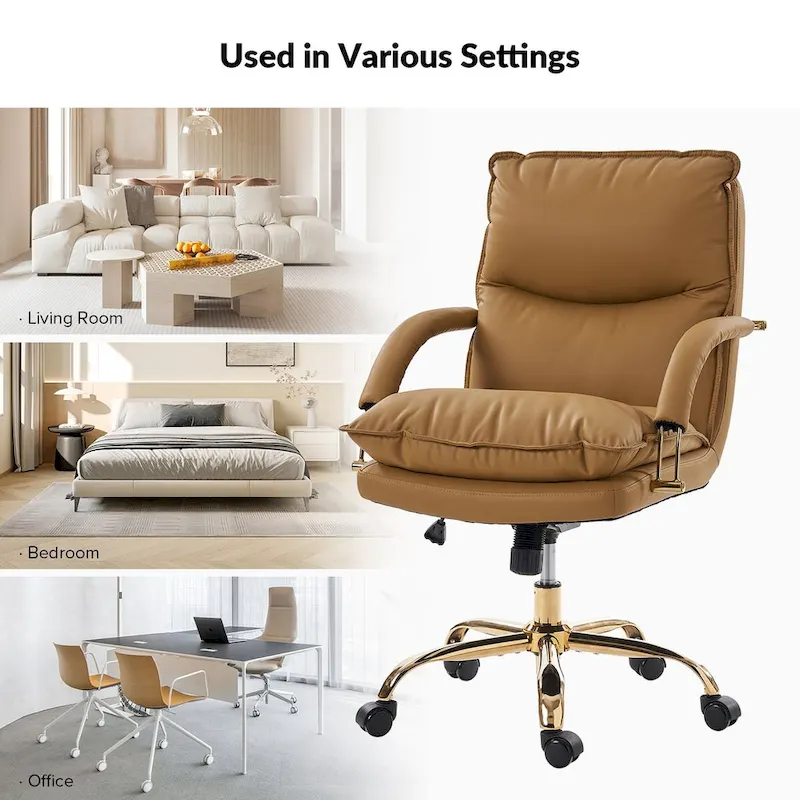 Modern Faux Leather Adjustable Height Tilting Office Chair with 360° Swivel & Metal Base