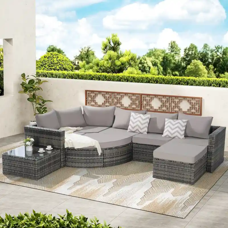 8-Piece Modular Sectional Sofa Set with Glass Table