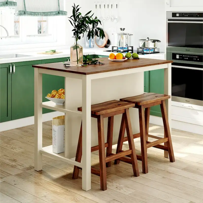 Wood Rustic 3-piece 45 Stationary Kitchen Island Set