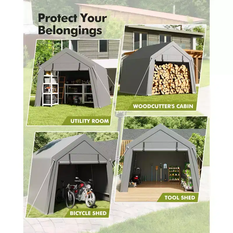 Heavy Duty Portable Carport Storage Outdoor Storage  Waterproof & UV-Resistant Outdoor Garage Shelter Tent  Roll-Up Zipper Doors Multiple Sizes