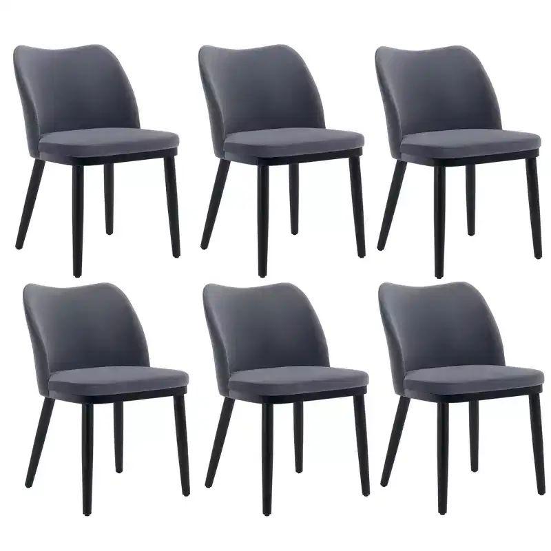 6-Piece dining chair set with soft cushions & sturdy wooden legs. Ideal for dining rooms, kitchens, living rooms - dark grey