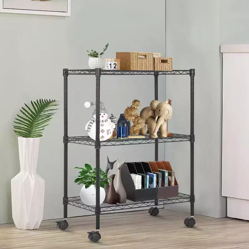 BestMassage 3-Tier Wire Shelving Unit Pantry Storage Cabinet with NSF Certified & Wheels Space Saving Design Adjustable Feet