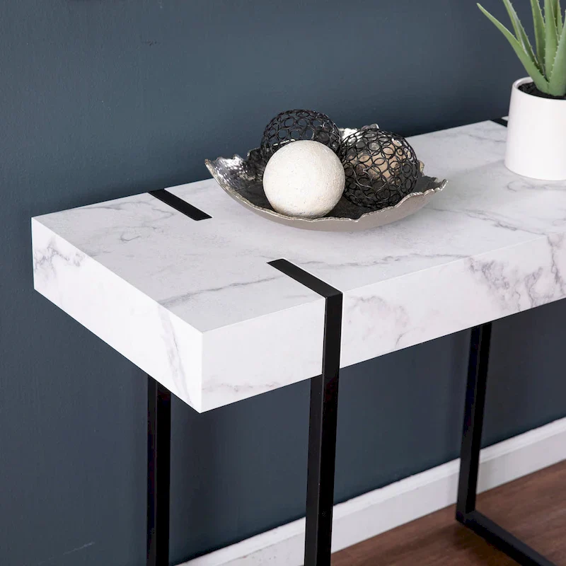 Modern Faux Marble Console Table with Contemporary Design