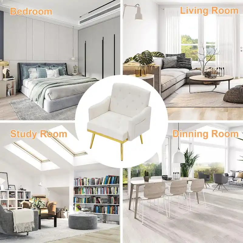 Velvet Accent Chair, Comfy Tufted Upholstered Armchair, Gold Legs - 28.7W