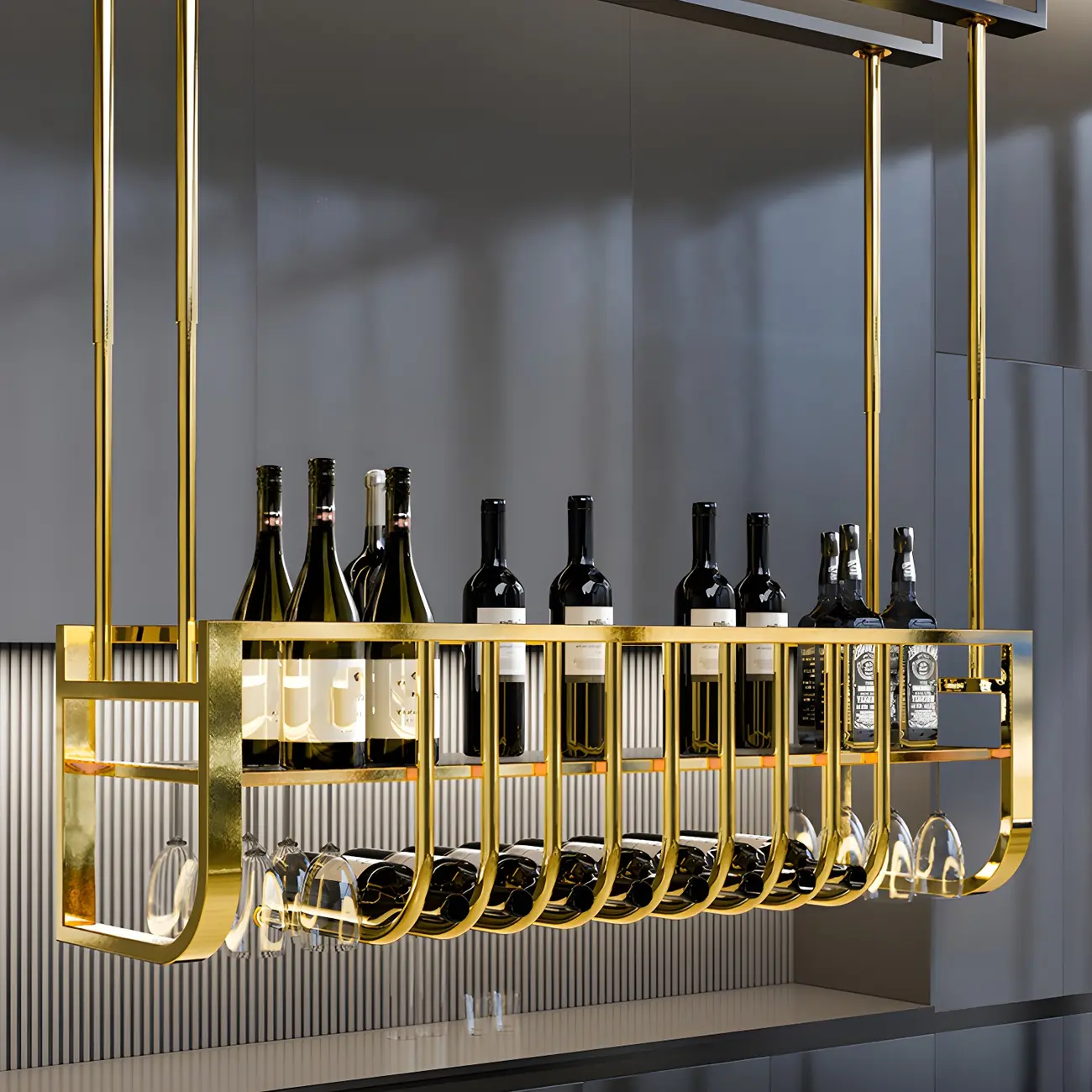 Wall-Mounted Metal Wine Rack Glam Gold Stylish