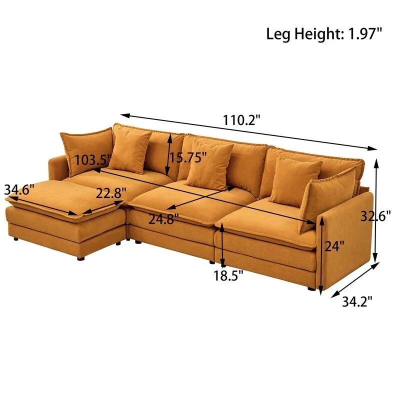 110.2 Chenille Three Seater Upholstered Sofa, Ottoman