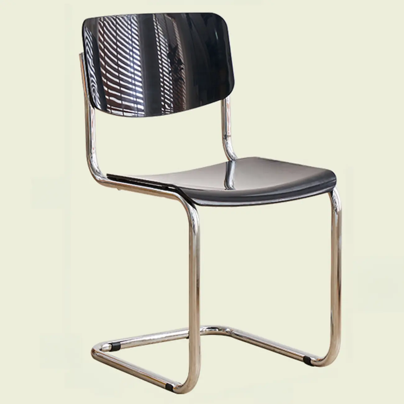 Simple Metal Armless Dining Chair in Yellow Solid Back