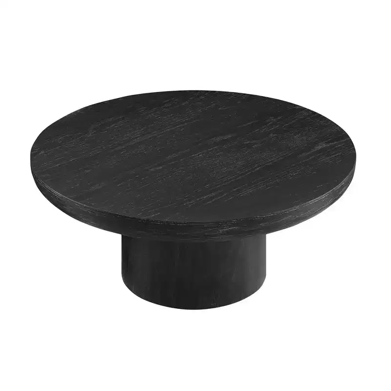 Round Coffee Table Wood Sofa Side Table Center Table with Cylindrical Leg, Black/Dark Brown-ModernLuxe