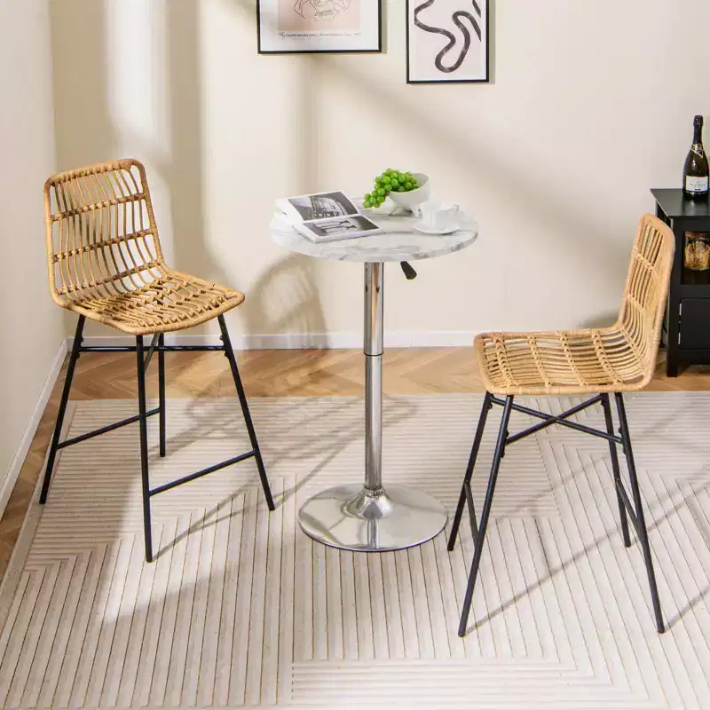 Costway Set of 2 Rattan Bar Stools Counter Height Dining Chairs with Metal Legs Natural