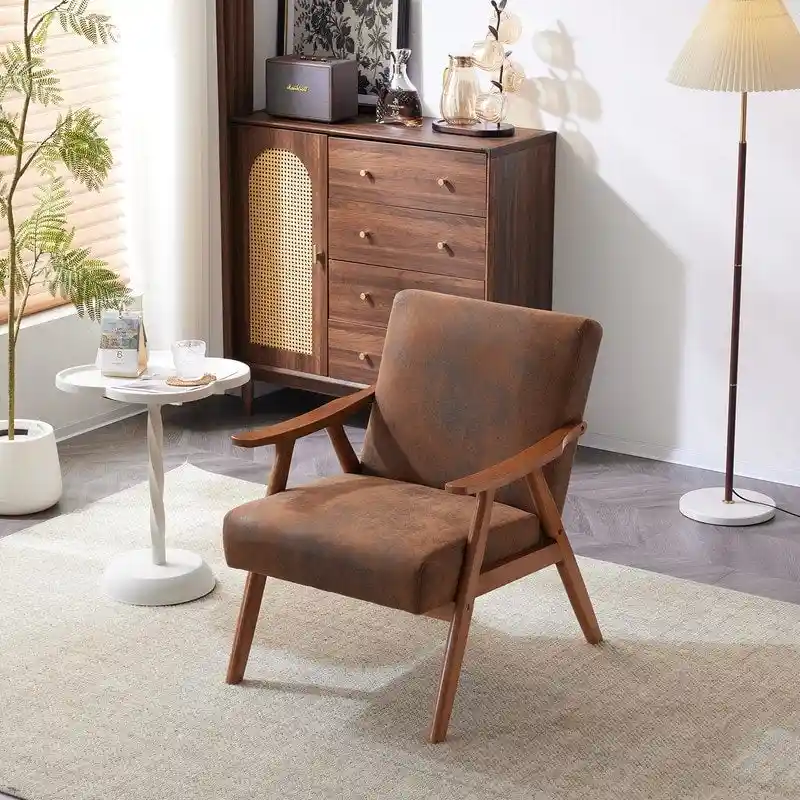 VINGLI Mid-Century Retro Modern Upholstered Lounge Chair Fabric Accent Chair Sturdy Wooden Frame Armchair