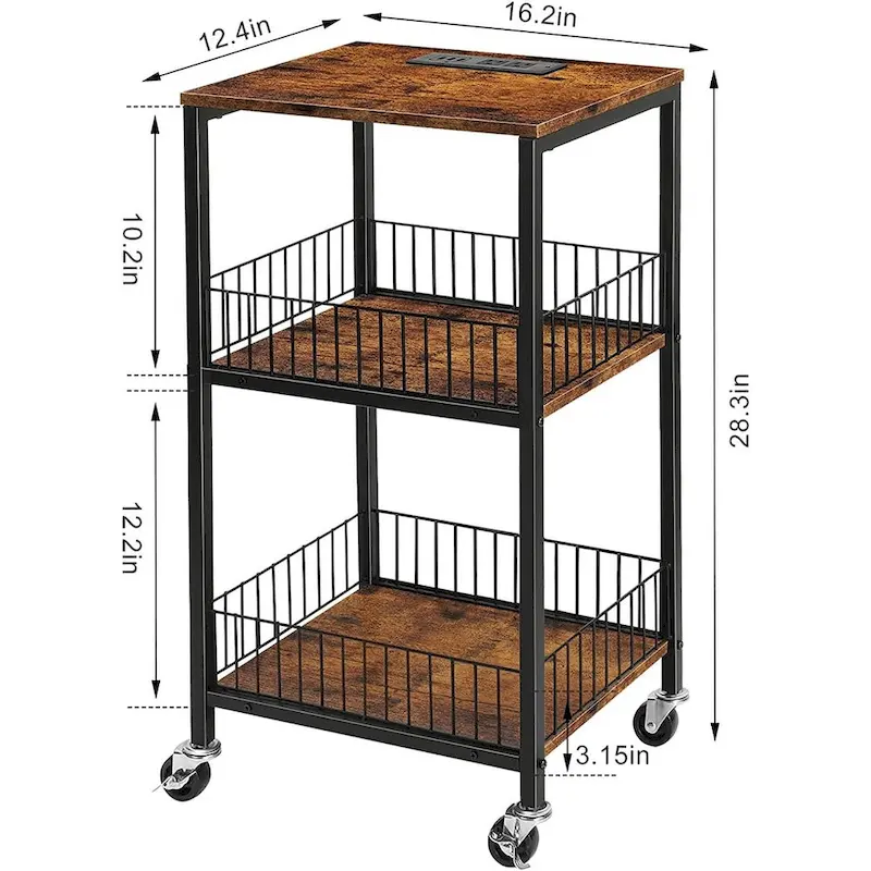 3 Tier Side Table with Charging Station