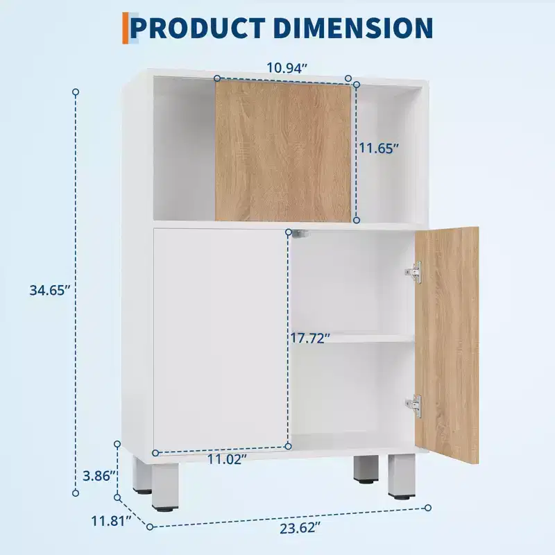 CuisinSmart Wooden Storage Cabinet, Sideboard Buffet Cabinet with Sliding Doors & Adjustable Shelves, Bathroom Display Cabinets, White