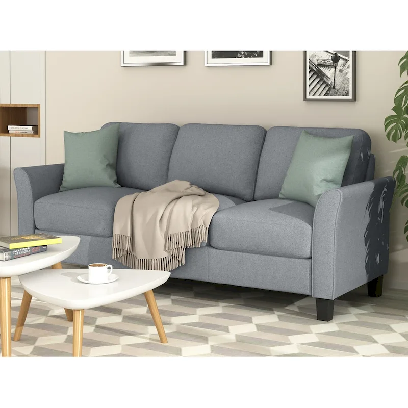 Grey Linen 3-Seater Sofa, Hardwood Frame, Seats 3