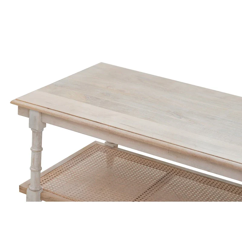 Carolina Living Chesterfield Wood & Cane Coffee Table - Whitewash