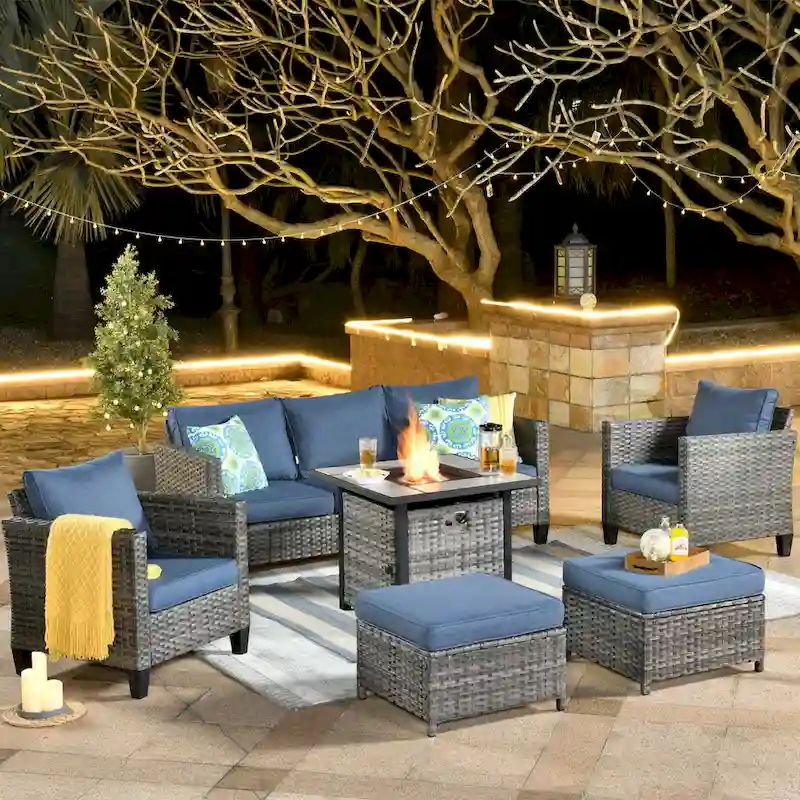 OVIOS 6-piece Patio Outdoor Wicker Conversation Set With 30 Fire Pit