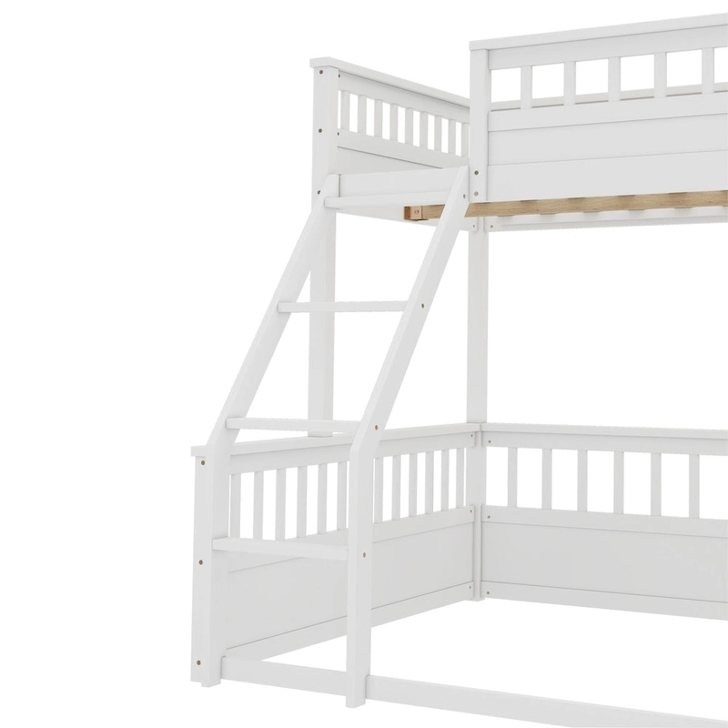 Twin XL over Queen Bunk Bed with Ladder and Guardrails, White