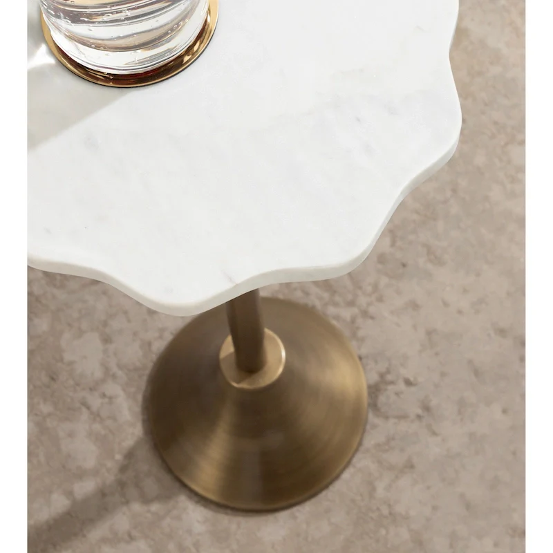 Kate and Laurel Sanzo Scalloped Marble and Metal Drink Table