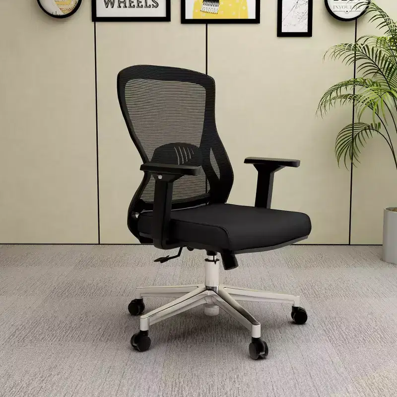 LeisureMod Adorit Ergonomic Mesh Office Chair - Adjustable Arms & Lumbar Support - Mid-Back Swivel Computer Desk Chair