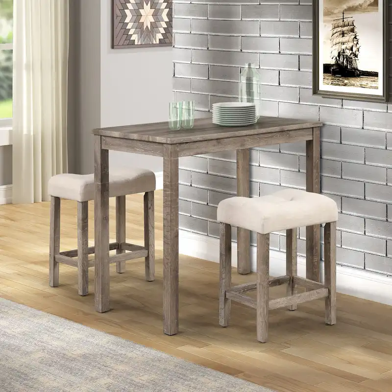 Counter Height Dining Table with Button-Tufted Upholstered Stools