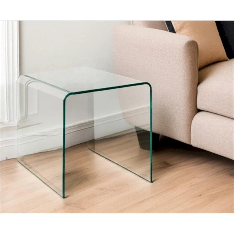 Clear Tempered Glass Minimalist Round-Edge End Table - Single Use