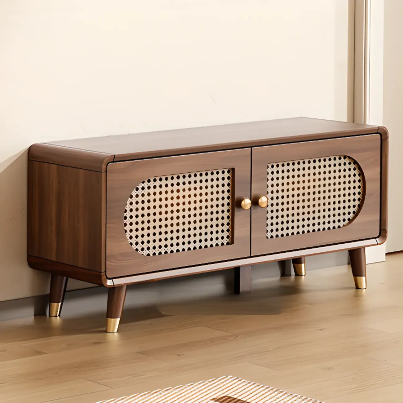 Bohemian Slim Brown Drop-Front Wood Shoe Cabinet