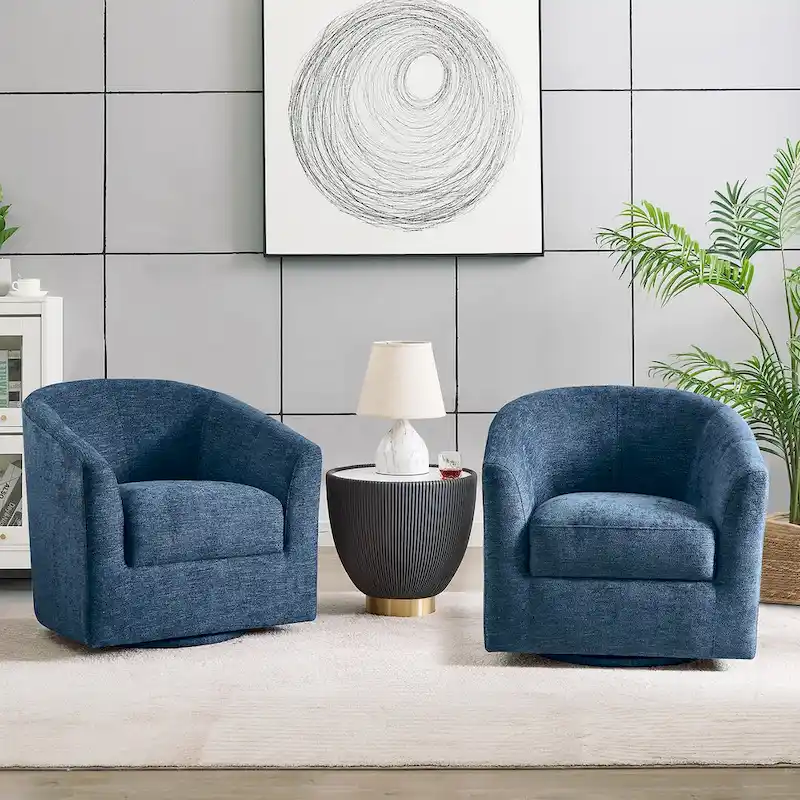 Cuenca Modern Upholstered Barrel Chair with Swivel Base Set of 2