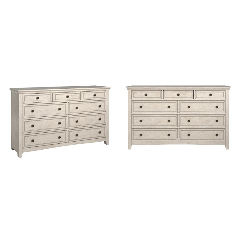 9-Drawer Wood Modular Dresser with Bronze Pulls & Optional Mirror – Antique Grey / Antique White / Black / Oak
