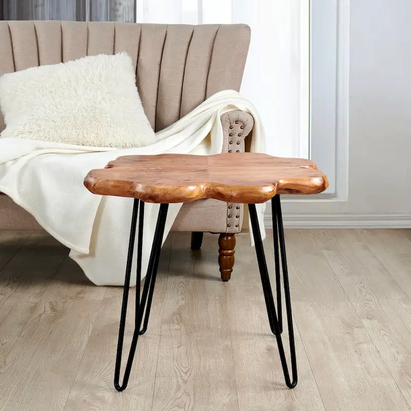 Greenage Live Edge Wood Coffee Table 4 Panels Table with Hairpin Legs