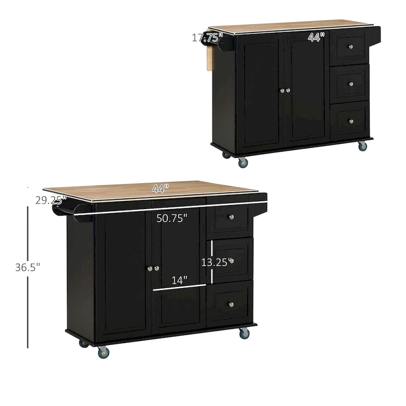 Mobile Kitchen Island with Drop Leaf