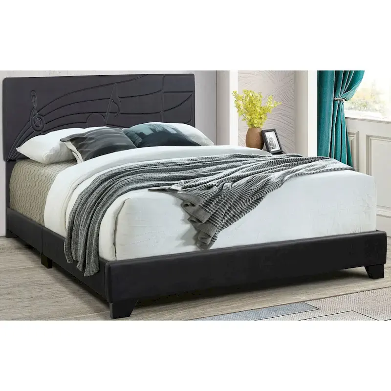 All-in-One Upholstered Black Bed
