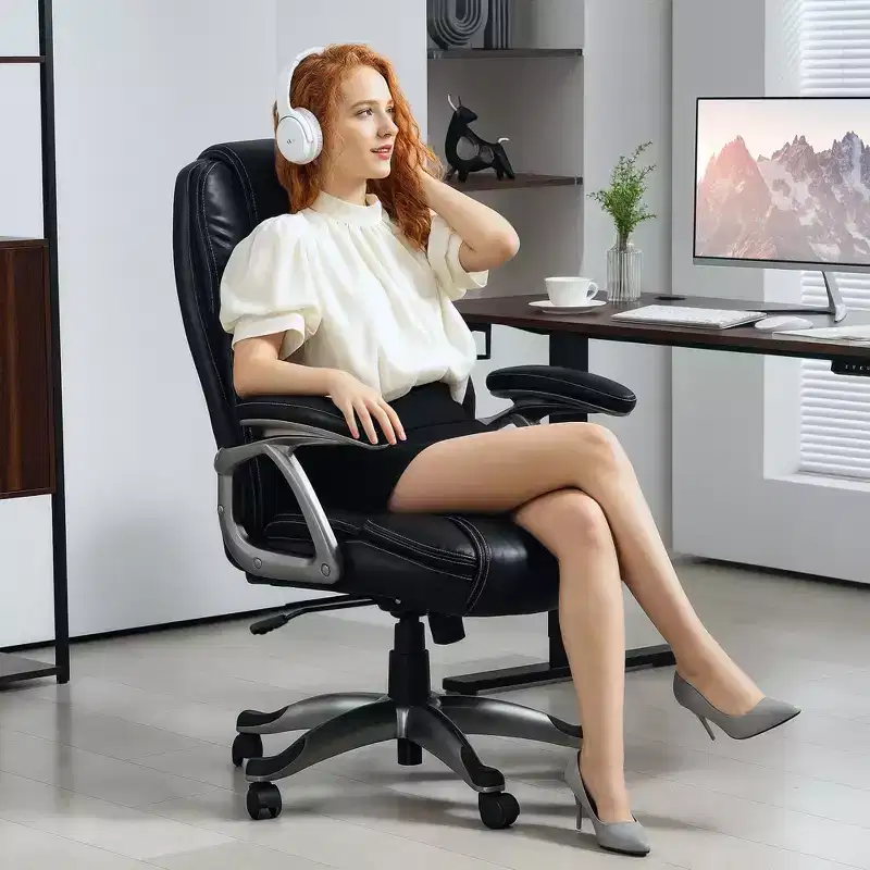 PU Leather High Back Office Chair, Swivel Desk Chair with Tilt Function and Adjustable Height
