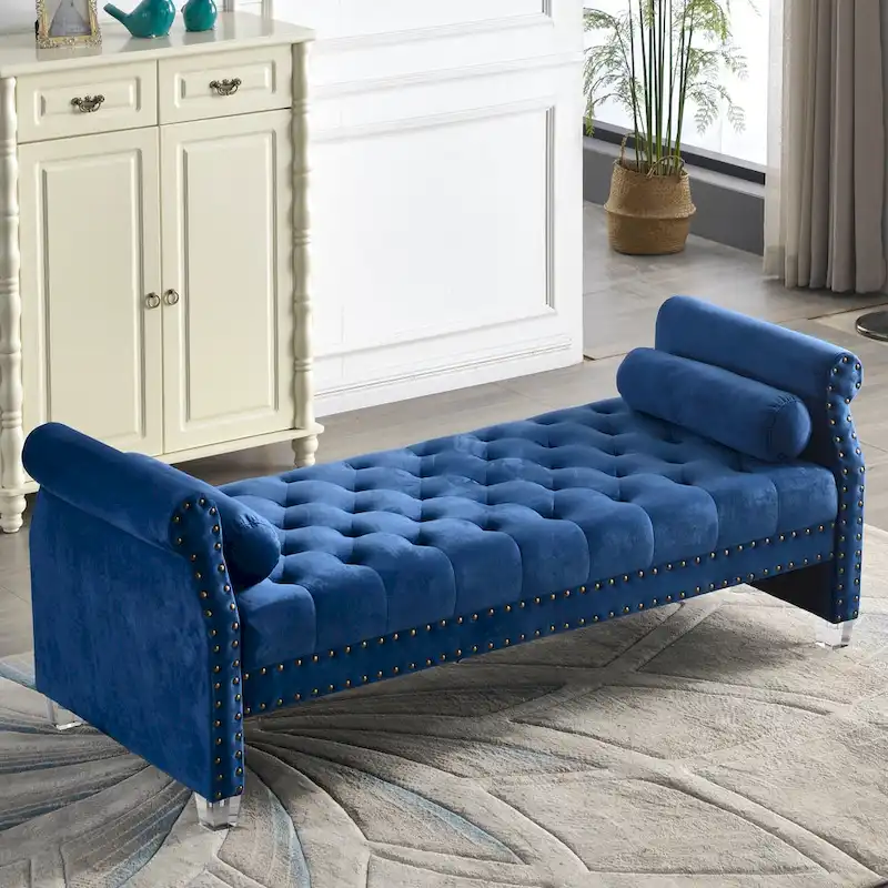 Velvet Tufted Sofa Bed with Flared Arms and Acrylic Legs