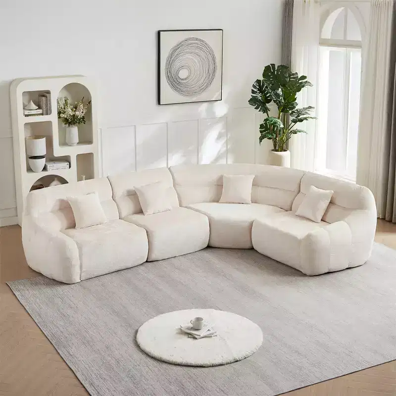 Clihome 123.2 Chenille Cloud Sectional Sofa, Modern Luxury Curved Sofa with 4 Pillows