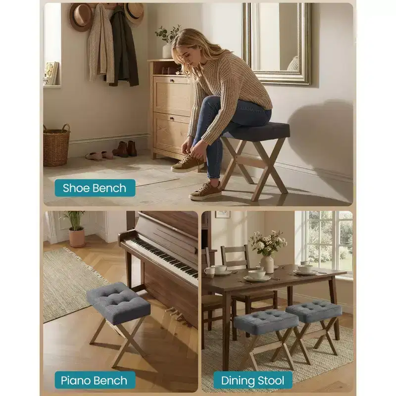 SONGMICS Foot Stool Ottoman, Padded Foot Rest Vanity Stool Under Desk with Solid Wood Frame