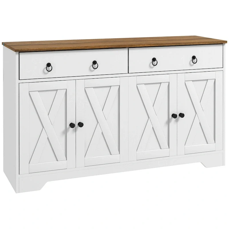 Farmhouse Buffet Cabinet with 2 Drawers and Adjustable Shelves - N/A