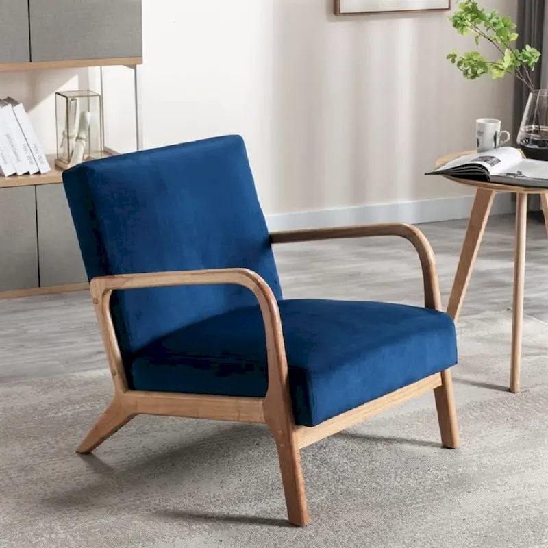 Velvet/ Wood Mid-century Modern Armchair