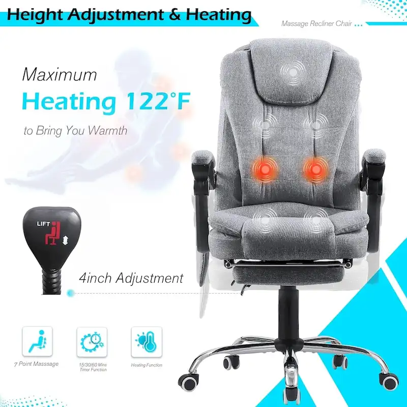 AECOJOY Heated Executive Office Chair w/ Massage &Adjustable Height