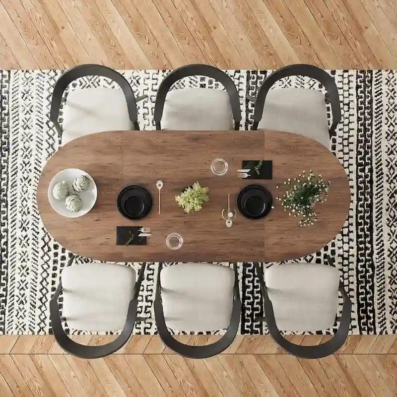 WESOME 70.86 Rustic Wood Oval Dining Table with Tapered Legs - 70.86D x 31.5W x 29.53H
