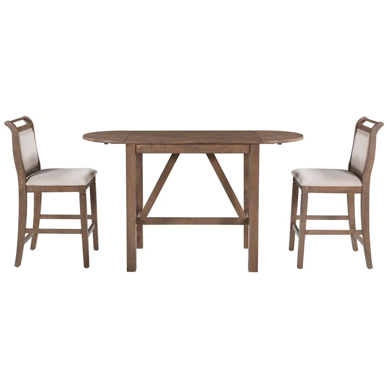 3-Piece Rustic Dining Set with Drop Leaf & 2 Chairs