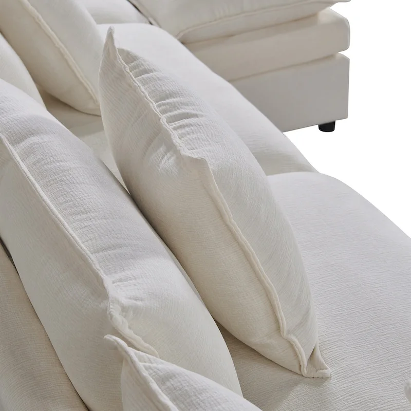 White 142.52  U-Shaped 6 Seater Sectional Sofa with Convertible Chaise and Ottomans, Spacious Cloud Couch