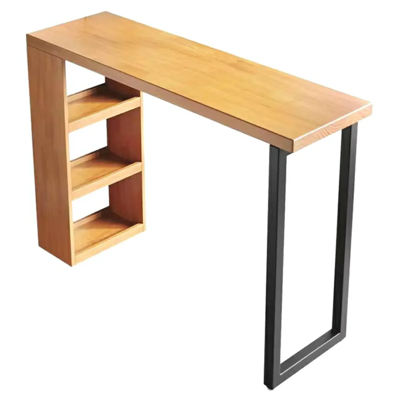Modern Wooden Rectangular Bar Table with Storage Rack for Living Room