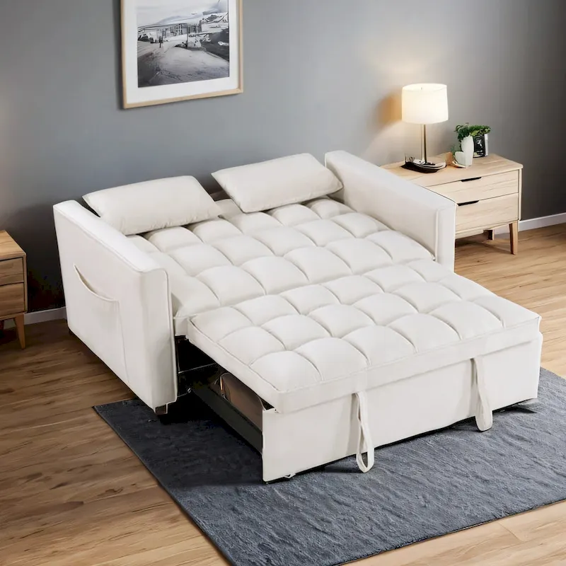 Modern 68 Length Tufted Convertible Loveseat Sleeper Sofa Bed - 68L x 55W x 20H