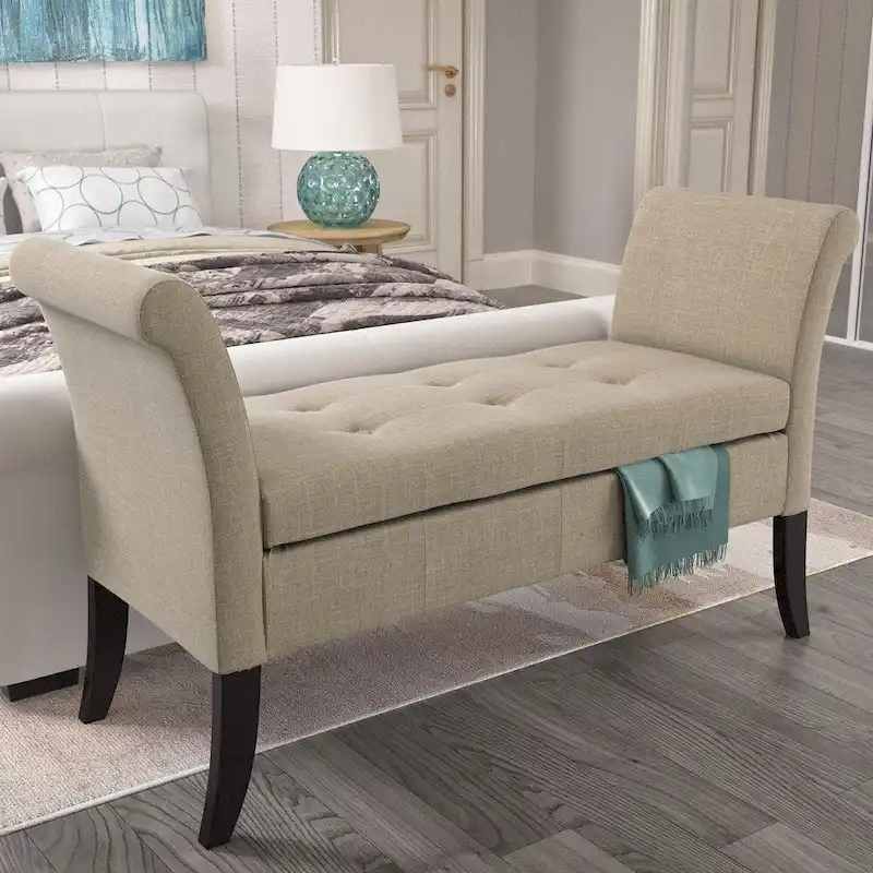 Antonio Upholstered Storage Bench with Scrolled Arms