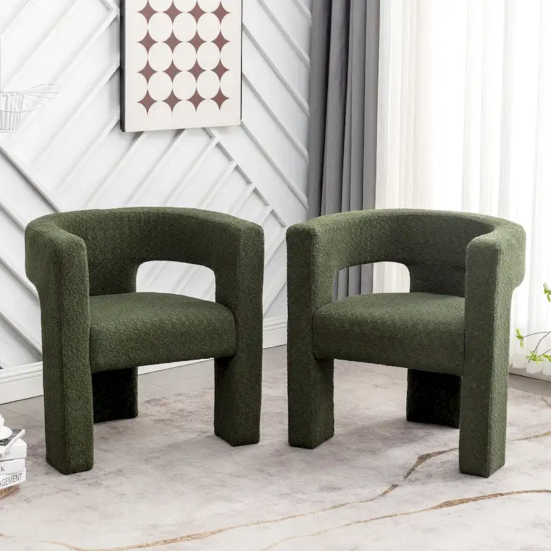 KINWELL 28   Wide Boucle Upholstered Square Armchair (Set of 2)