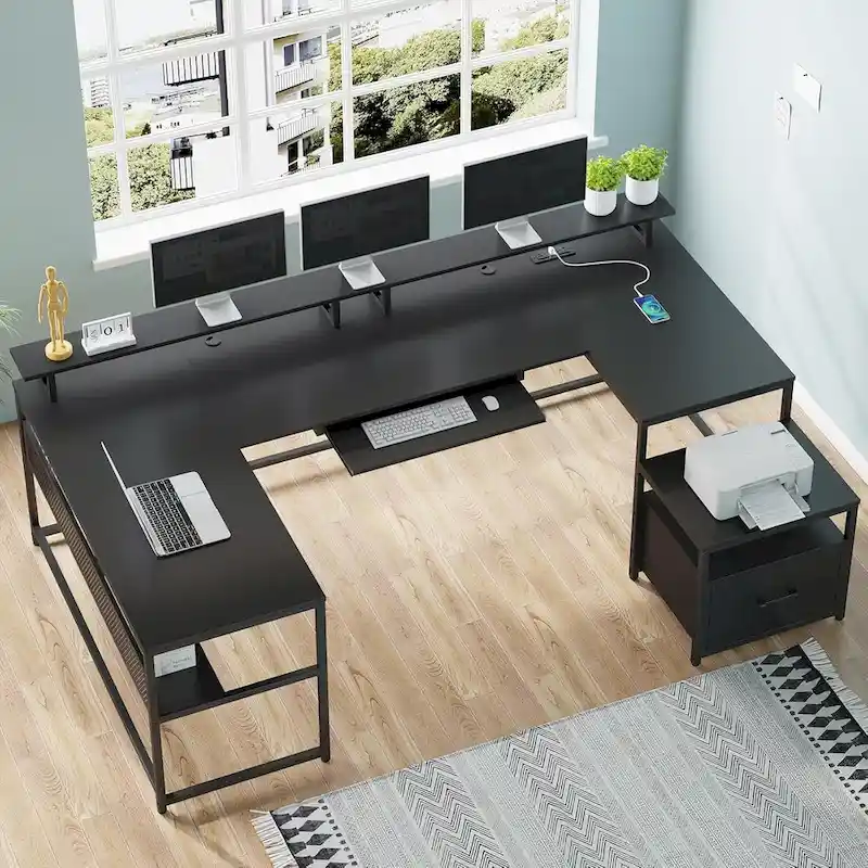 U Shaped Computer Desk L Shaped Gaming Desk File Drawer