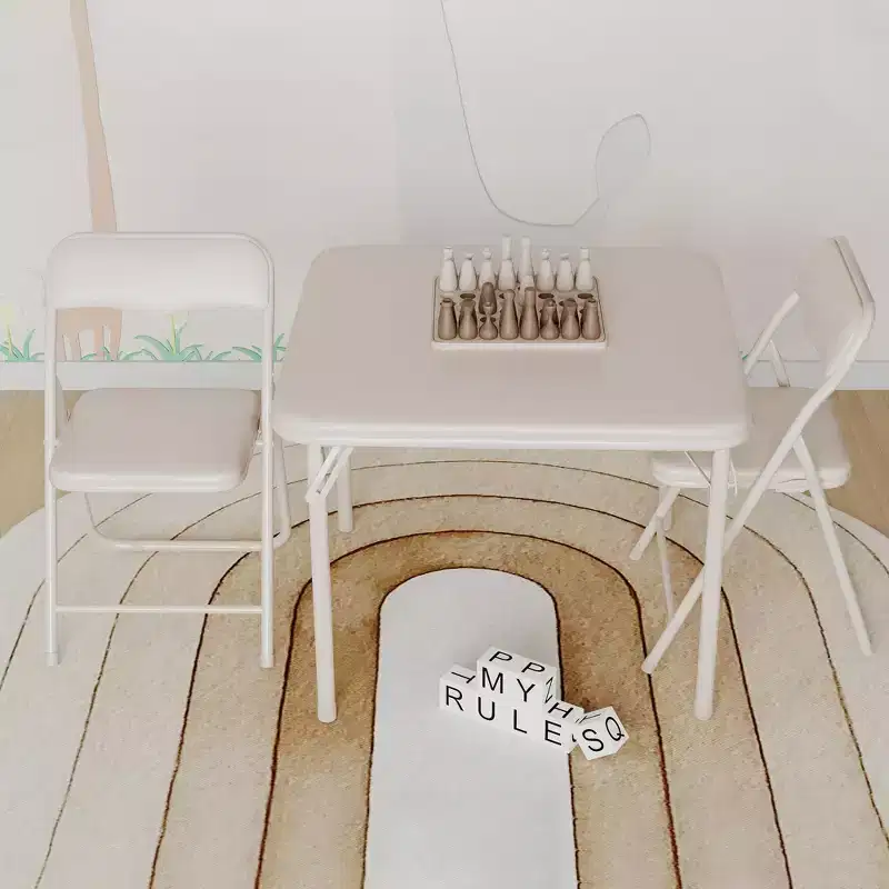 Boys and Girls Folding Table and Chair Set of 3, Featuring a Portable Table and Chairs with Ssoft Pu Cushions. No Assembly is Required