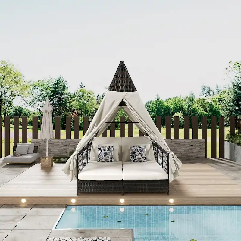 Outdoor Daybed Patio Lounge Bed with Adjustable Backrest for Garden