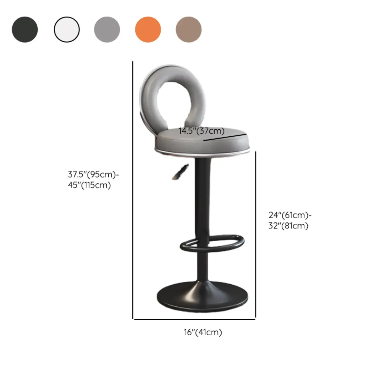 Glam Round Adjustable Leather Swivel Bar Stool with Back