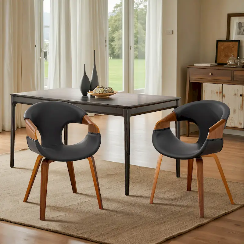 Mid-Century Modern Faux Leather Bentwood Dining Chair